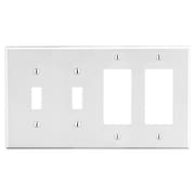 HUBBELL WIRING DEVICE-KELLEMS Wallplate, 4-Gang, 2) Toggle 2) Decorator, White P2262W